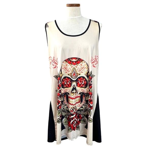 Halloween Day of Dead Sugar Skull Tank Top 5XL Plus Goth Cutout Back Graphic - Picture 2 of 10